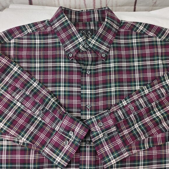 Jos A Bank Traveler's Collection Tailor Fit Multicolor Plaid Men's Shirt Size L - Picture 3 of 10